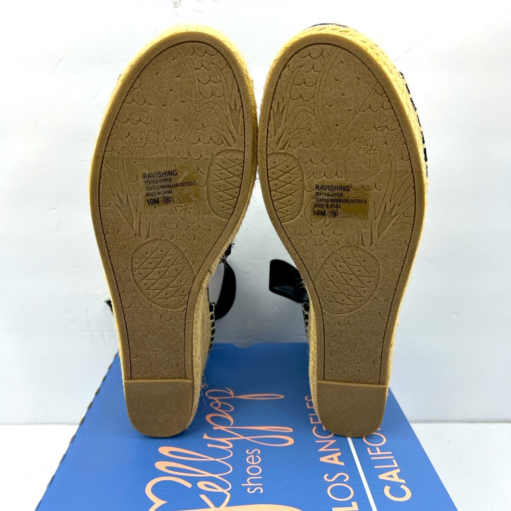 JELLYPOP, RAVISHING BLACK ESPADRILLE, PEEP TOE, WEDGES ADJUSTABLE ANKLE LOOP,10M - Picture 11 of 16